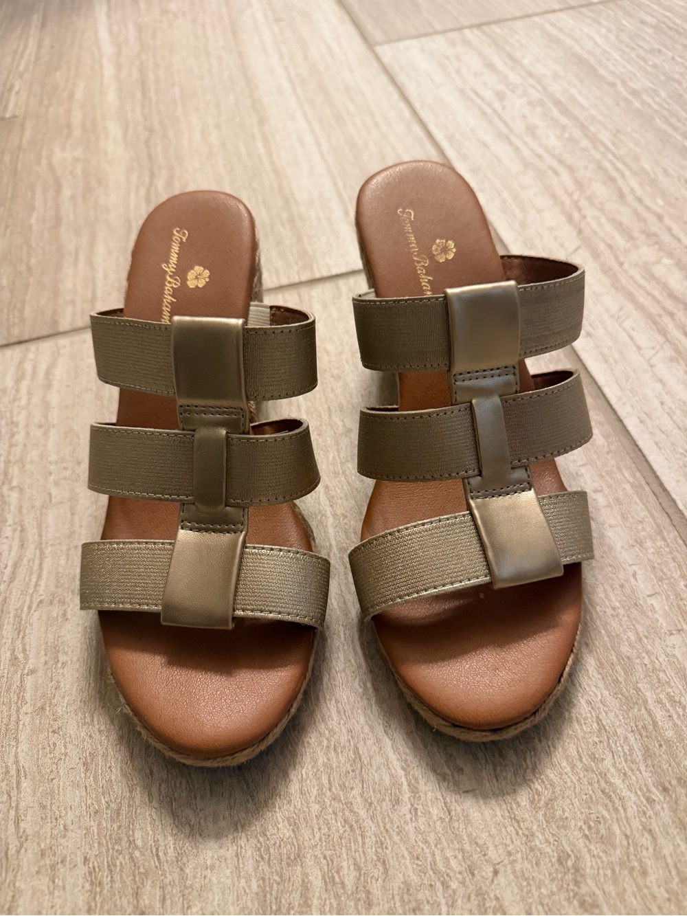 Tommy Bahama Olive Taupe Triple-Strap Slide Sandals for Women